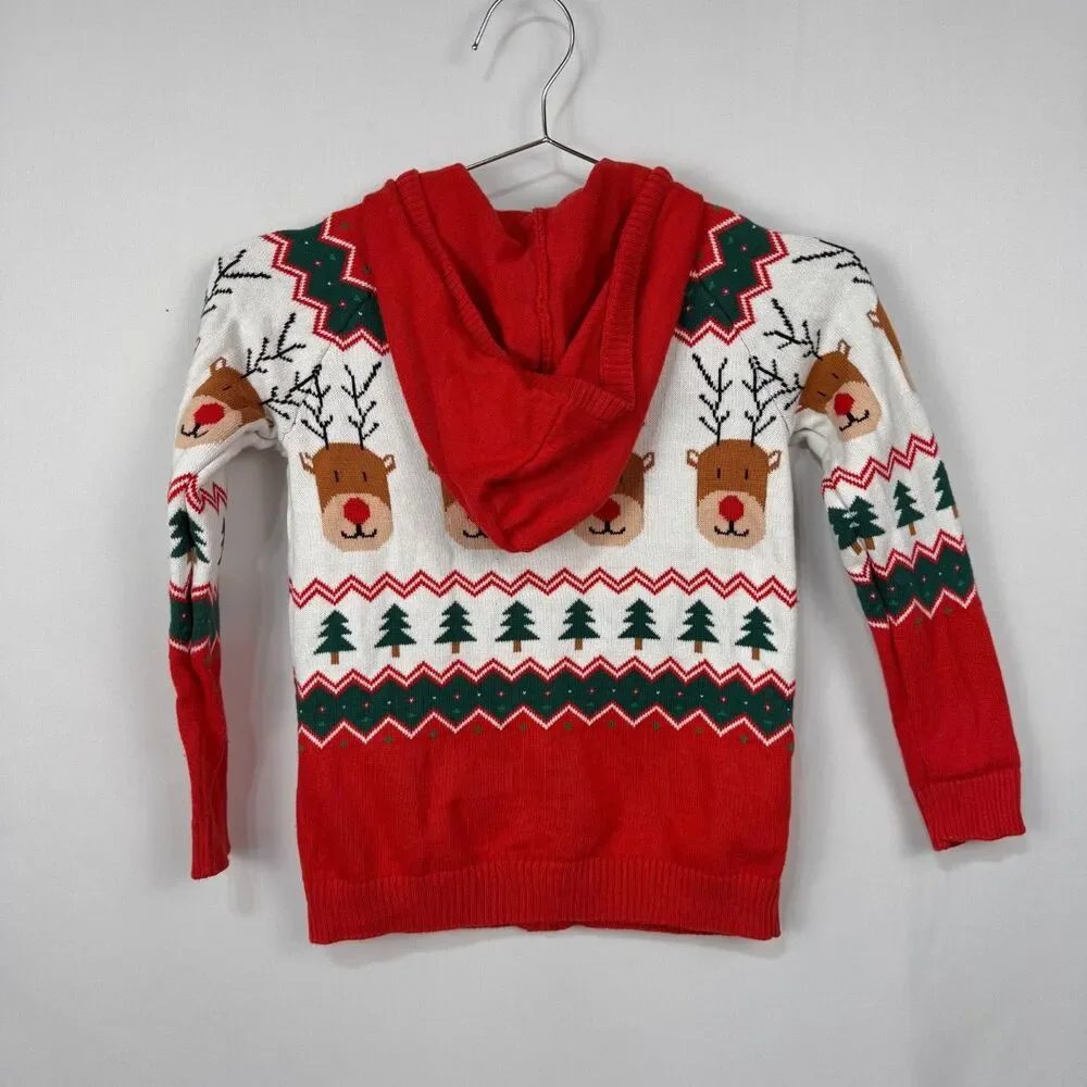 Gymboree Full Zip Knitted Hooded Sweater Holiday/Christmas Rudolph Youth 6